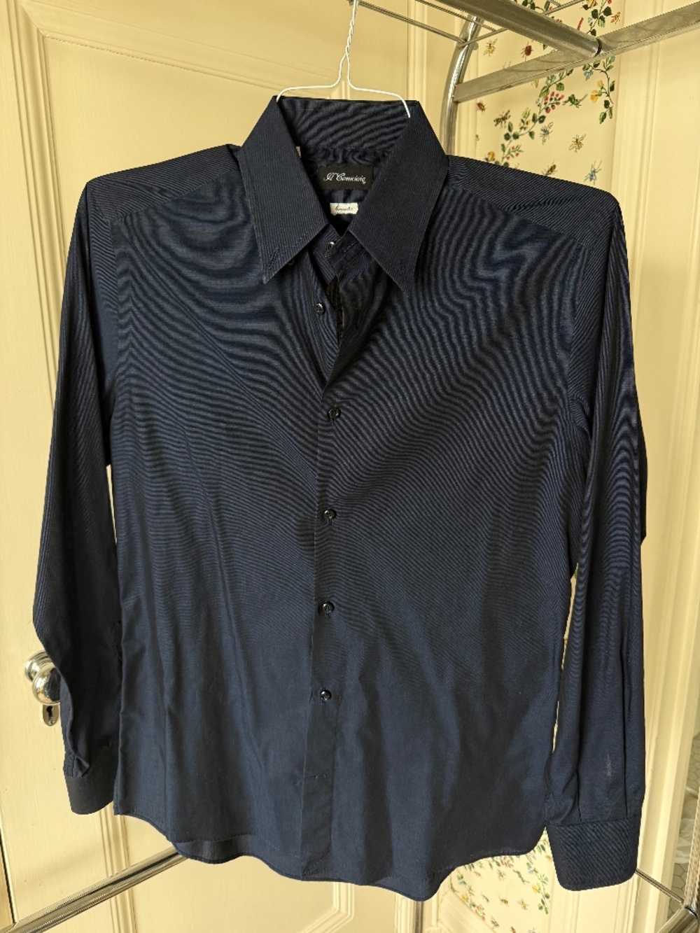 Il Camiciaio Brescia Navy Textured Dress Shirt Made in Italy